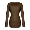 thumbnail image 4 of WTXUE Robe à Manches Longues, Robe T-Shirt Courte à Col Carré à Manches Longues Décontractée d'Automne pour Femme, Robe Portefeuille, Robe Brune, Café m, 4 of 5
