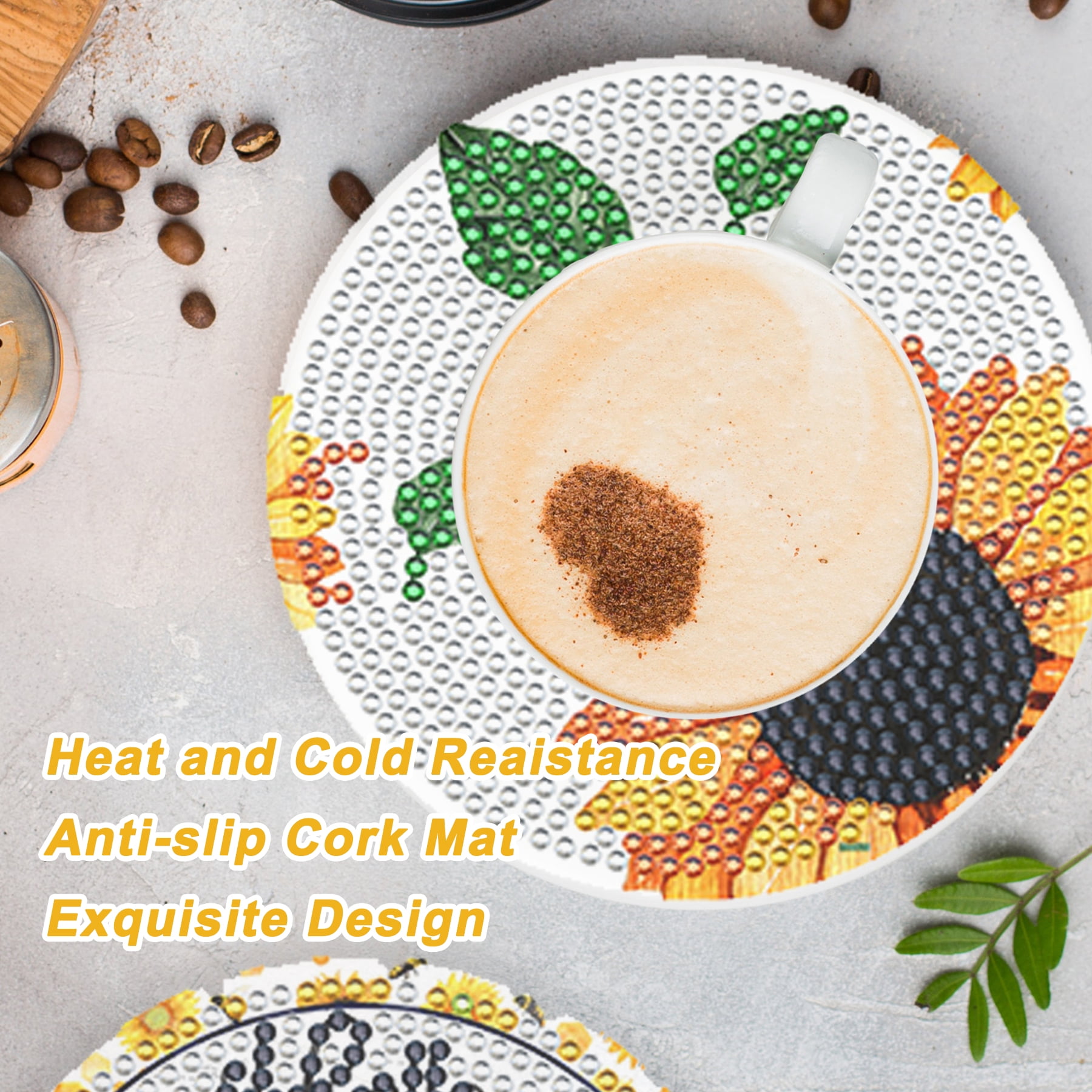 Sunflower Diamond Painting Coasters Kit – 8pc DIY Glass Coasters With Cork Pads & Holder, Craft Set For Beginners & Adults - View #12