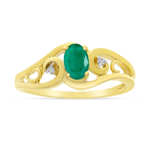 10k Yellow Gold Oval Emerald And Diamond Ring
