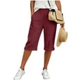 thumbnail image 2 of cfhntfmh Capri Pants for Women Straight Leg Casual Pants High Elastic Waist Summer Travel Pants with Pockets, 2 of 5