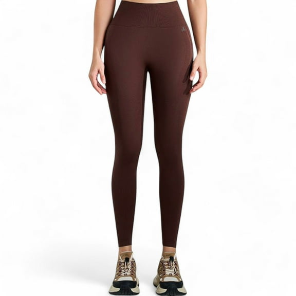High Waist Ribbed Seamless Leggings with Sculpting Fit - Small, Brown