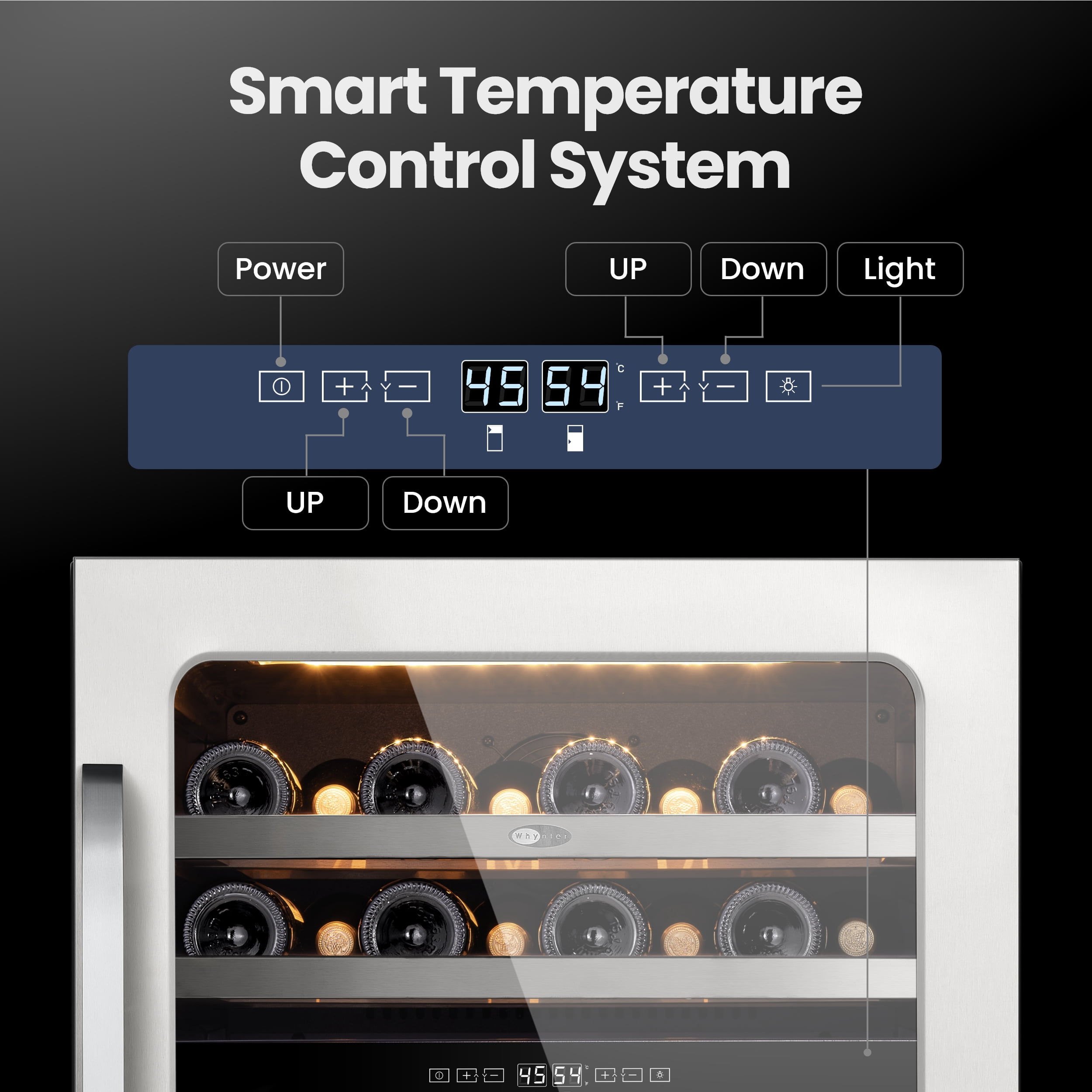 Whynter Dual Zone Wine Fridge:  24 inch 46 Bottles 40-65 °F Wine Refrigerator Glass Door,  Freestanding for Office/Bar