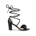 thumbnail image 3 of BLISSFUL STEP Women's Open Toe Slouching Front Strap Lace Up Block Heels Sandals Black 10, 3 of 8