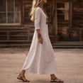 thumbnail image 5 of longantii Linen Maxi Dress for Women V Neck Long Sleeve Solid Boho Beach Vacation Dress Casual Loose Spring Summer Long Dresses Elegant Tea Party Dress Light pink XXL, 5 of 5