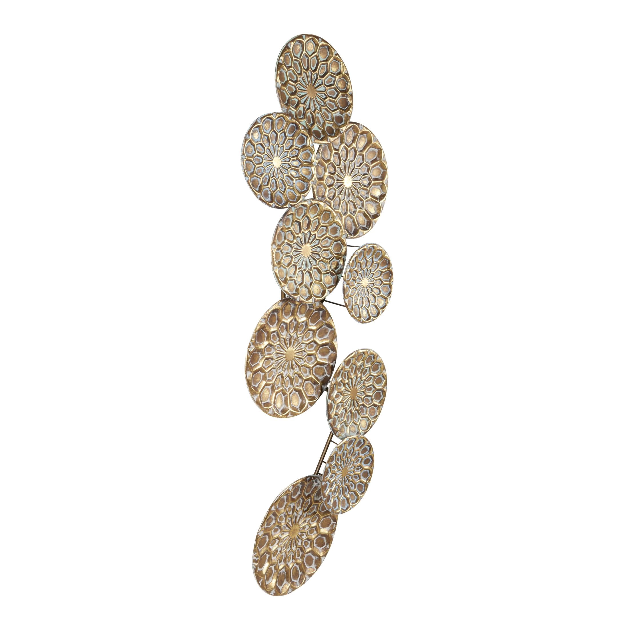 DecMode Gold Metal Embossed Floral Plate Wall Decor with Teal Accents