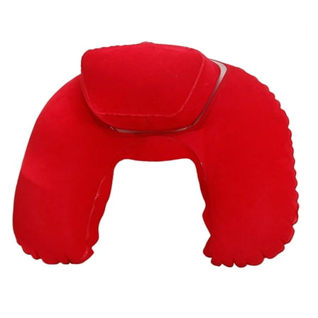 Useful Neck Air Blow Up U Shape Pillow Inflatable Cushion for Outdoor Traveling (Red)