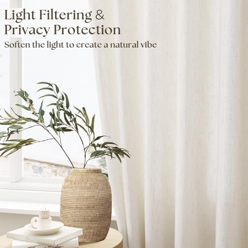 Light Filtering Semi Sheer Linen Curtain Panels for Small Windows, 36x24 Inch Natural Cafe Curtains with Dual Rod Pocket for Kitchen Basement Front Door, 2 Panels Boho Tier Style