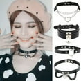 thumbnail image 2 of HOOUN Women Gothic Leather Punk Choker O-Ring Chain Spike Rivet Buckle Collar Necklace-D, 2 of 9