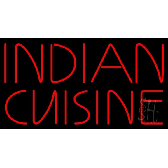 Red Indian Cuisine LED Neon Sign 13 x 24 - inches, Clear Edge Cut Acrylic Backing, with Dimmer - Bright and Premium built indoor LED Neon Sign for restaurant window and interior decor.