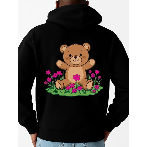Teddy Bear Flowers sweatshirt men's sweater hoodie black Comfy Loose Drawstring Trendy Hooded Pullover, Mens Clothing For Autumn Winter vintage Funny Unisex Shirt Graphic Tee tshirts