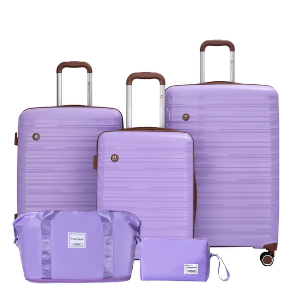 Tripcomp 5‑Piece PP Hardshell Luggage Set, 20"/24"/28" Suitcases with TSA Lock, Spinner Wheels, Lavender