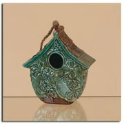 Pack of 2 Teal Green Outdoor Garden Distressed Rustic Ceramic Birdhouses 7.25"