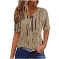 thumbnail image 2 of Alllist Tshirts Shirts for Women Boho Short Sleeve Henley Shirts V Neck Workout Tops for Women Beige,Xxl, 2 of 5