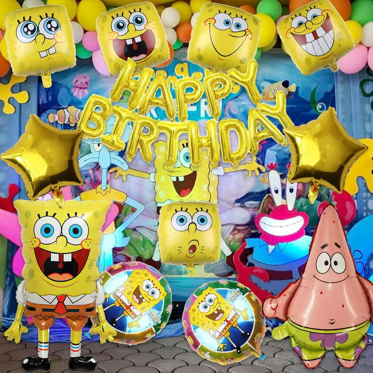 Spongebob Birthday Party Decorations, Cartoon Spongebob Birthday Party  Supplies Spongebob Balloons Set Include Happy Birthday Balloons and Foil
