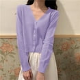 thumbnail image 2 of Jtjvou Long Sleeve Cardigan for Women Casual Loose Fashion Fall Clothes Open Front Spring Outfits Cozy Sweater Lightweight Purple Free Size, 2 of 5