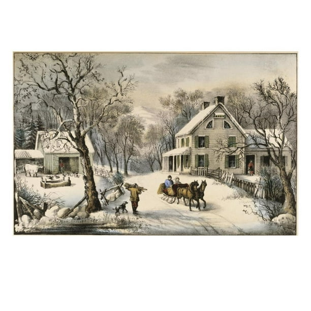 American Homestead Winter Print Wall Art By Currier & Ives - Walmart.com - Walmart.com