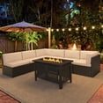 thumbnail image 7 of YODOLLA 7-Piece Patio Furniture Set with 43" Fire Pit Table, Rattan Wicker Outdoor Sectional Sofa Couch with Table Patio Conversation Set for Lawn& Backyard In Brown&Beige, 7 of 7