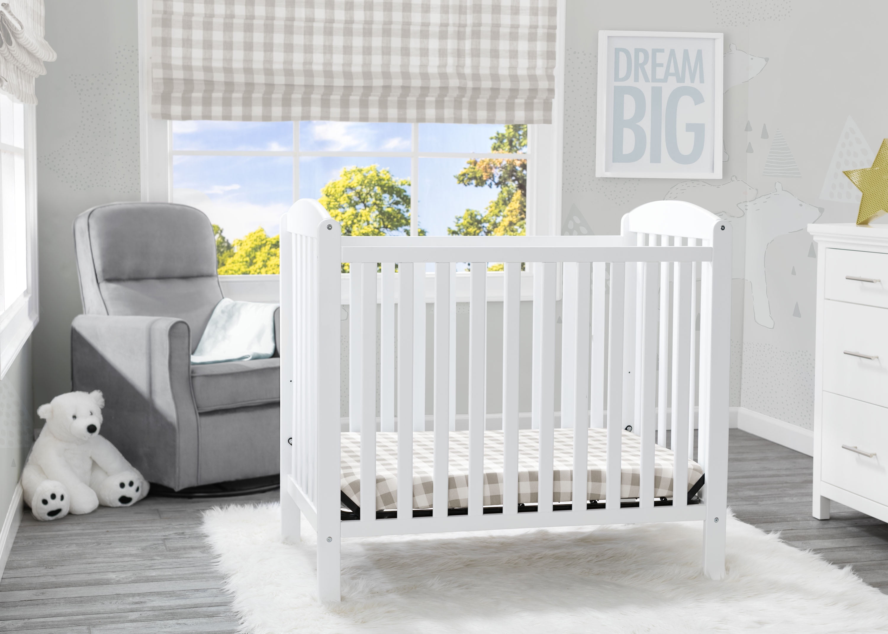 Delta Children Gateway Mini Convertible Baby Crib with Mattress, Bianca White