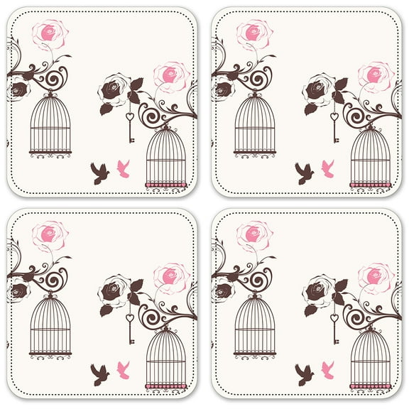 Vinyl Drink Coasters - Set of 4 - Bird Cages