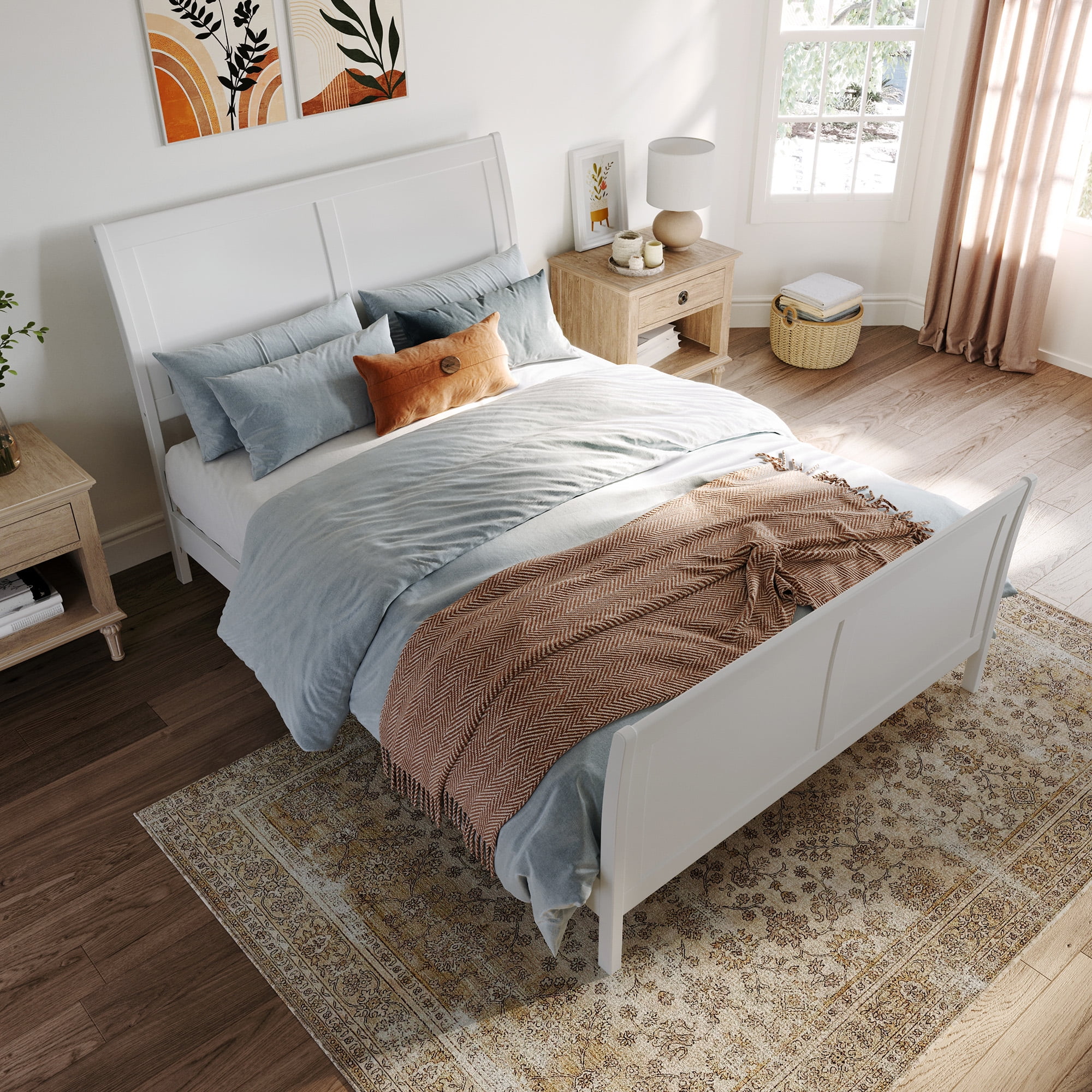 AFI Portland Full Low Profile Platform Bed with Matching Footboard, White