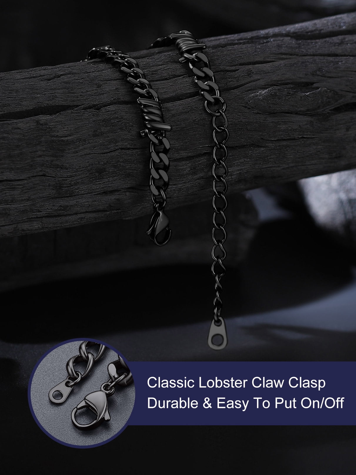 Bandmax 5MM Thorns Cuban Link Chain Bracelet for Men Dad Son Father's Day Graduation Gift Stainless Steel Black Curb Chain Bracelet for Women Punk Jewelry