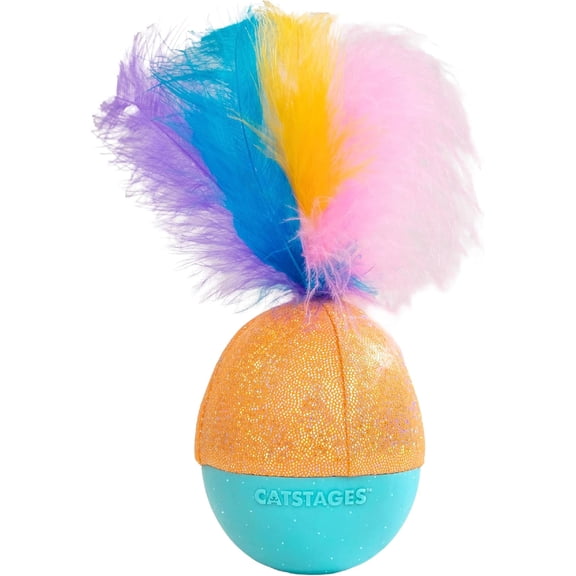 Interactive Cat Toy Catnip Coated Wobble Ball with Feathers and Bells, Turquoise