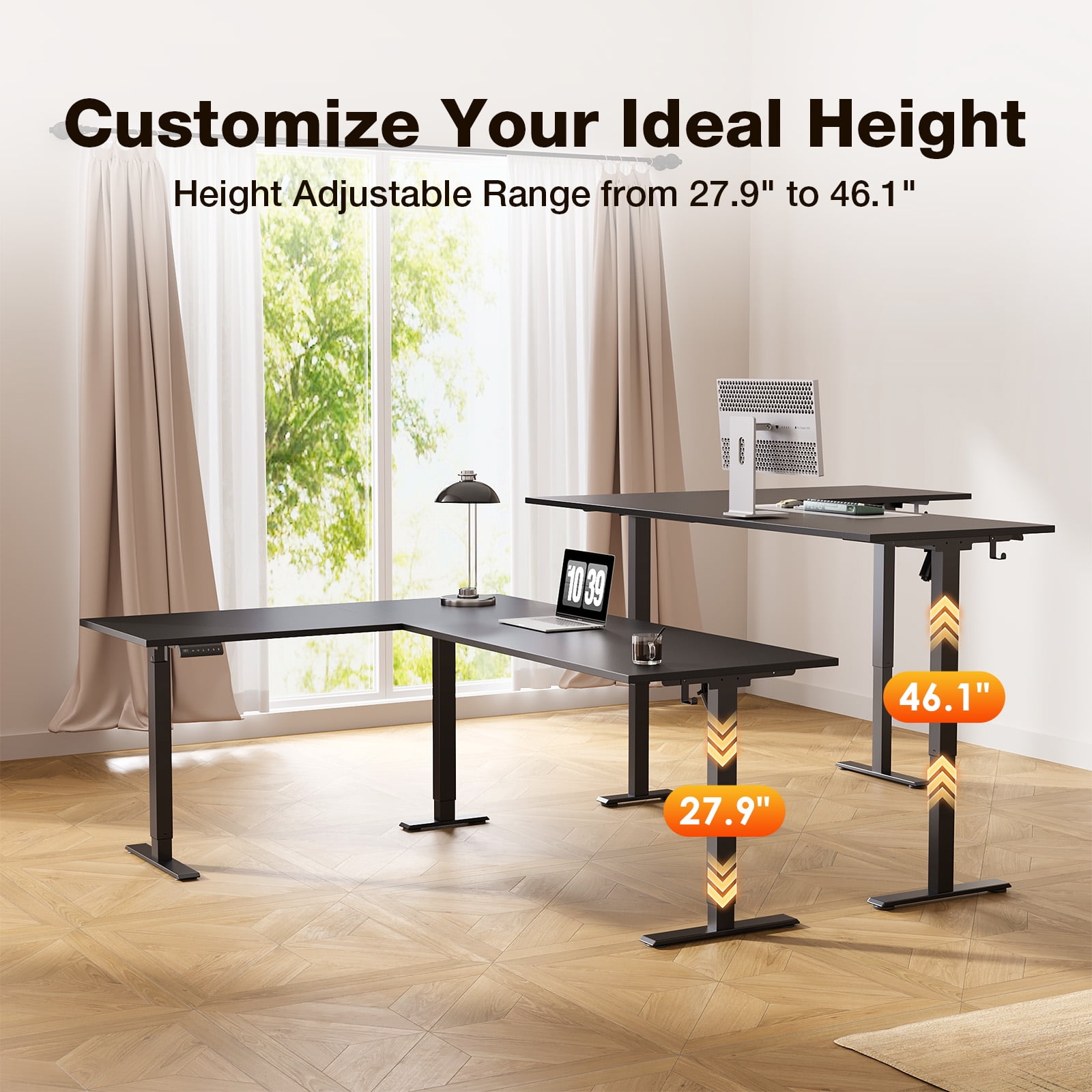 L Shaped Standing Desk 63 x 47 inch, Height Adjustable Electric Corner Standing Desk, Sit-Stand Computer Desk for Home Office, Black