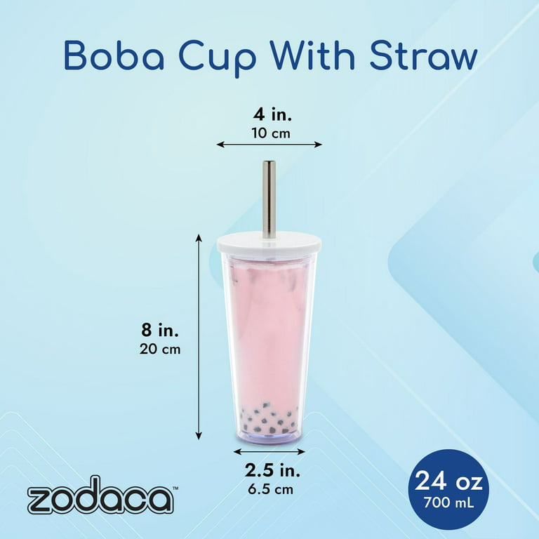 Reusable Boba Tea Tumbler with Lid and Straw Set, To-Go Bubble Tea Cup (24  oz)