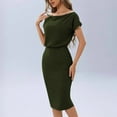 thumbnail image 4 of ZZwxWA Women's 2025 Summer Dress Off the Shoulder Short Sleeve Ribbed Casual Party Bodycon Midi Dresses Solid Color High Waist Sundress Evening Cocktail Party, 4 of 7