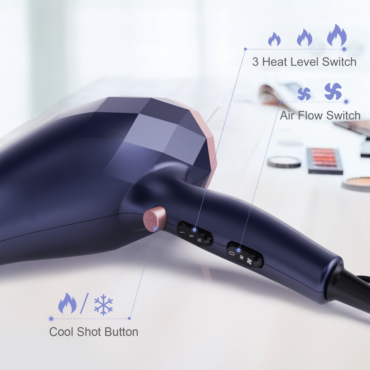Mistaha Professional Hair Dryer Negative Ion Blow Dryer 2 Speed And 3 Heat Setting Quick Dry Light Weight Low Noise Hair Dryers With Diffuser Concentr