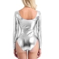 thumbnail image 4 of AHTJRT Metallic One Piece Swimsuit for Women Shiny Giltter Liquid Wetlook Push Up Crewneck Long Sleeve Bathing Suit High Cut Slimming Jumpsuit Silver S, 4 of 4