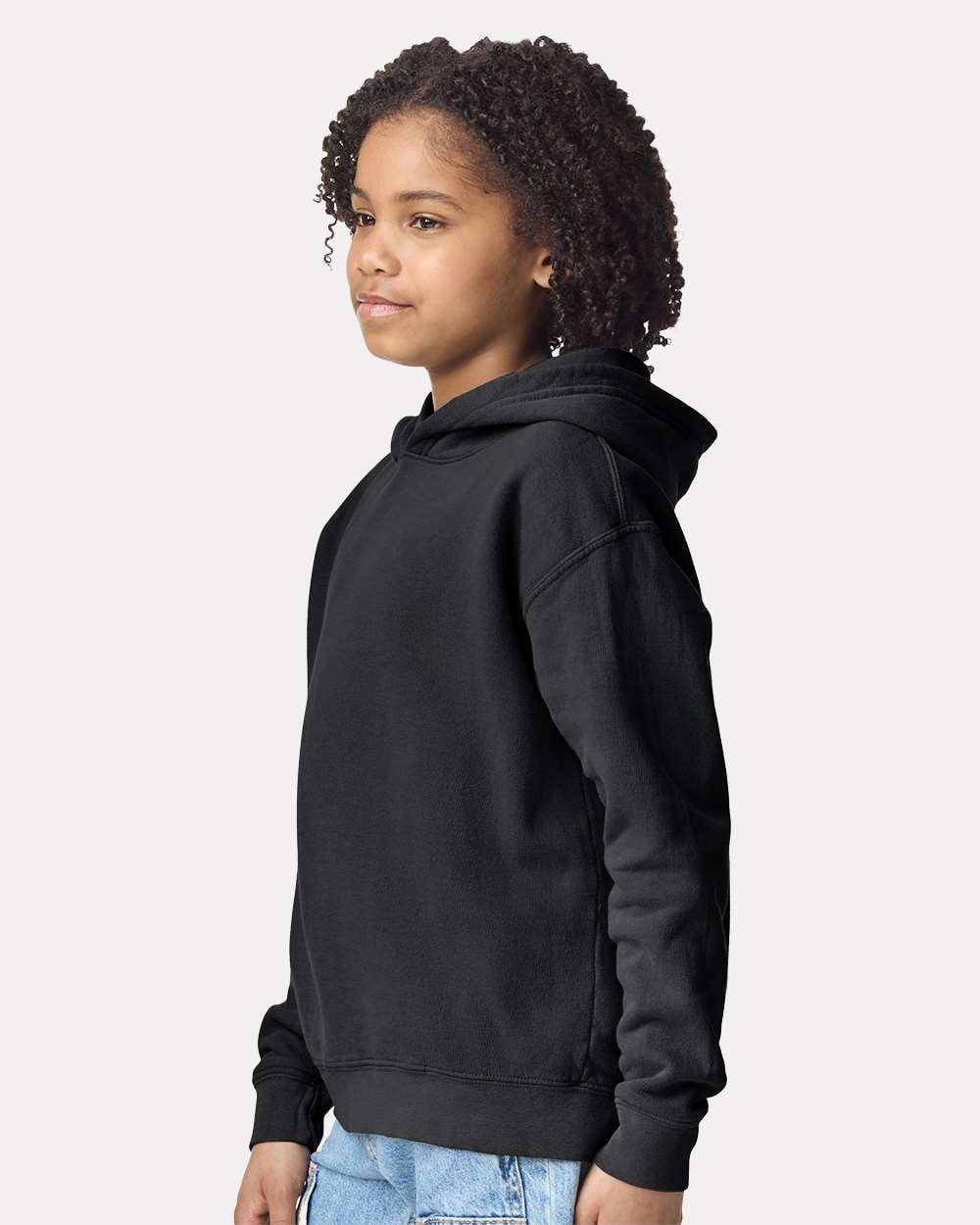 Comfort Colors 1467Y Garment-Dyed Youth Lightweight Fleece Hooded Sweatshirt-Black-S