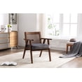 thumbnail image 2 of Guyou Modern Rattan Accent Chair, Mid-century French Farmhouse Upholstered Solid Wood Armchair Reading Chair, Retro Dining Chair with Woven Back and Walnut Base, Gray Fabric, 2 of 8