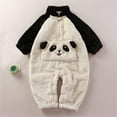 thumbnail image 2 of Likimi Baby Toddler Girls Jumpsuit Cartoon Panda Print Long Sleeve Crewneck Onesie Fashion Comfortable Thermal Fall Winter Homewear Size 6-12 Months White, 2 of 6