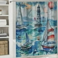 thumbnail image 6 of Orinice  Watercolor Lighthouse Sailboat  Waterproof Shower Curtain Set Vintage Abstract Ocean Nautical Themed Waves Anchor with Waterproof Toilet Cover Shower Mat Rugs, 69x72, 6 of 7