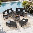 thumbnail image 2 of MEISSALIVVE 8-Piece Half-Moon Curved Outdoor Patio Furniture Set, Sectional Conversation Sofa with 2 Half-Moon Ottomans, Coffee & Side Tables for Backyard Deck Garden, Black, 2 of 9