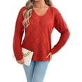 thumbnail image 3 of Women'S Crochet Sweater Top Hollow Out Long Sleeve Pullover Tops Fall Outfits Fashion Orange-Red M, 3 of 9