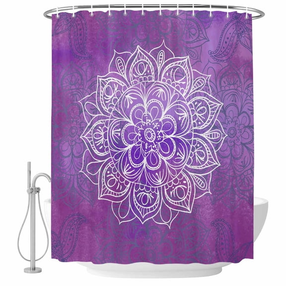 Boho Floral Shower Curtain Set - 72" x 78" Washable Bathtub Curtain with 12 Hooks, Purple Flowers Vintage Bohemian Watercolor Waterproof Fabric Stall Shower Curtains for Bathroom/Bathtub Décor