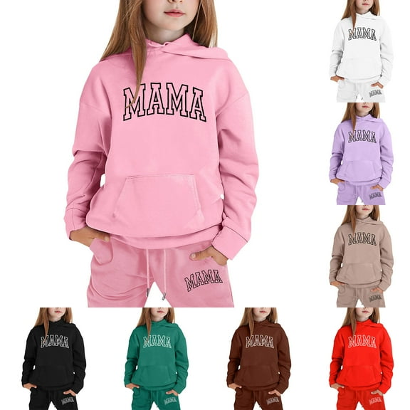 Gelikeya Mama's Baby Girls Outfits Toddler Clothes Long Sleeve Hooded Sweatshirt Sweatpants 2pcs Clothing Sets 1-9Y (Coffee, 3-4 Years)