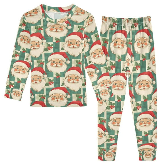 joogoo Vintage Santa Claus 2 Piece Long Sleeve Tee and Pants Cotton Pajama Set 5Y