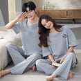 thumbnail image 3 of Conjunto de pijama de dos piezas para hombre y mujer, ropa de dormir cómoda, pantalones de manga corta, 70% algodón, traje de casa para amantes, Verano, 3 of 4