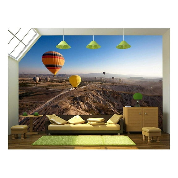 wall26 - Inspiring Beautiful Landscape with Hot Air Balloons - Removable Wall Mural | Self-Adhesive Large Wallpaper - 66x96 inches