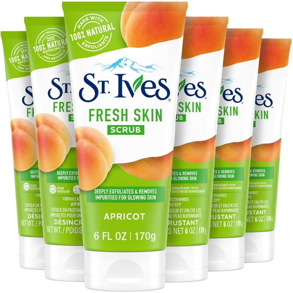 St. Ives Fresh Skin Apricot Face Scrub, Deep Exfoliator Skin Care for Clean, Glowing Skin, Oil-free Facial Scrub Made with 100% Natural Exfoliants, 6 oz, 6 Pack E11