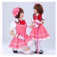 thumbnail image 4 of Vestido de princesa Sakura Carcaptor rosa para niñas de Anime, disfraz de Cosplay, vestido de Lolita para niños, uniforme de combate con cartas, delantal, vestido con sombrero, 4 of 5