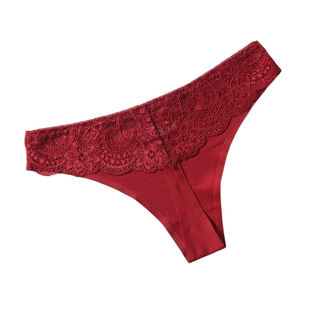 Wweixi String Taille Basse Culotte Sans Coutures Design en Dentelle Aguichant Attrayante Finition Soignée Élasticité Pyjama pour Femme Rouge Vin TG