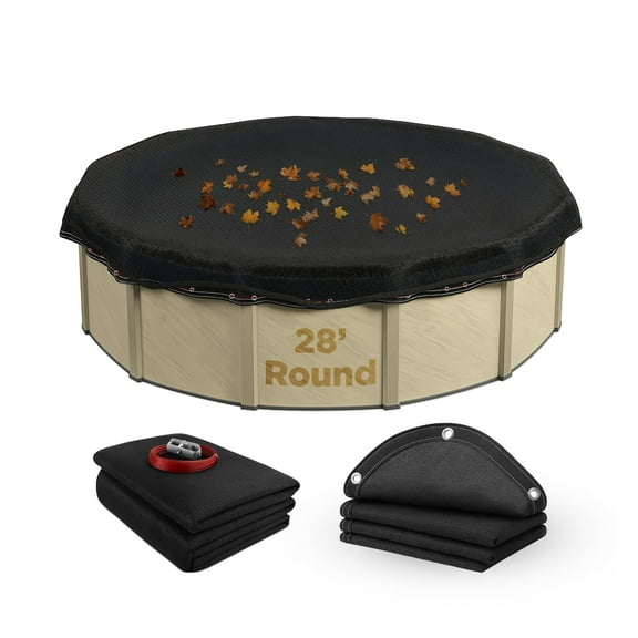 Buffalo Blizzard Round Winter Micro Mesh Swimming Pool Cover with Leaf Net, 28'