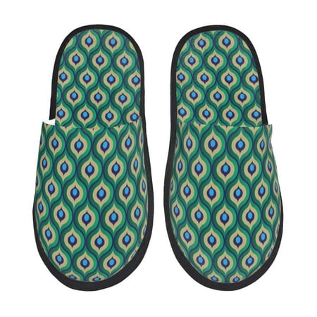 Balery Peacock S Tail Slient Indoor Furry Fleece Comfort House Shoes Soft Non-Slip Home Shoes Cotton slippers House Slippers-- Large