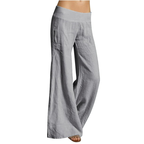 Pantalones senderismo mujer Gibobby Joggers casuales con cordón pierna ancha Cintura elástica largo palazzo Gris XXL