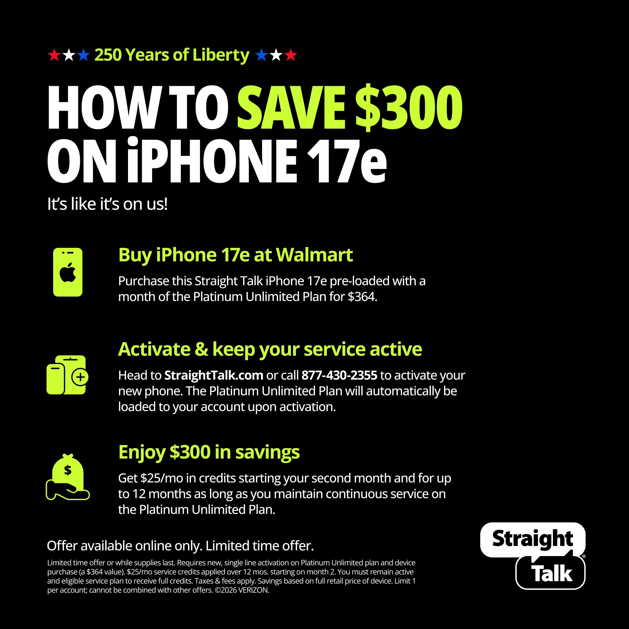 Straight Talk Apple iPhone 17e Bundle with Platinum Unlimited 30-Day Plan, 5G, 256GB, White - Prepaid Smartphone [Locked to Straight Talk]