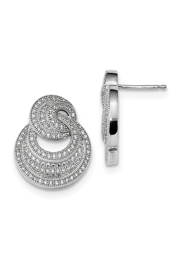 SS Rhodium-Plated CZ Brilliant Embers Polished Circles Post Earrings in Sterling Silver